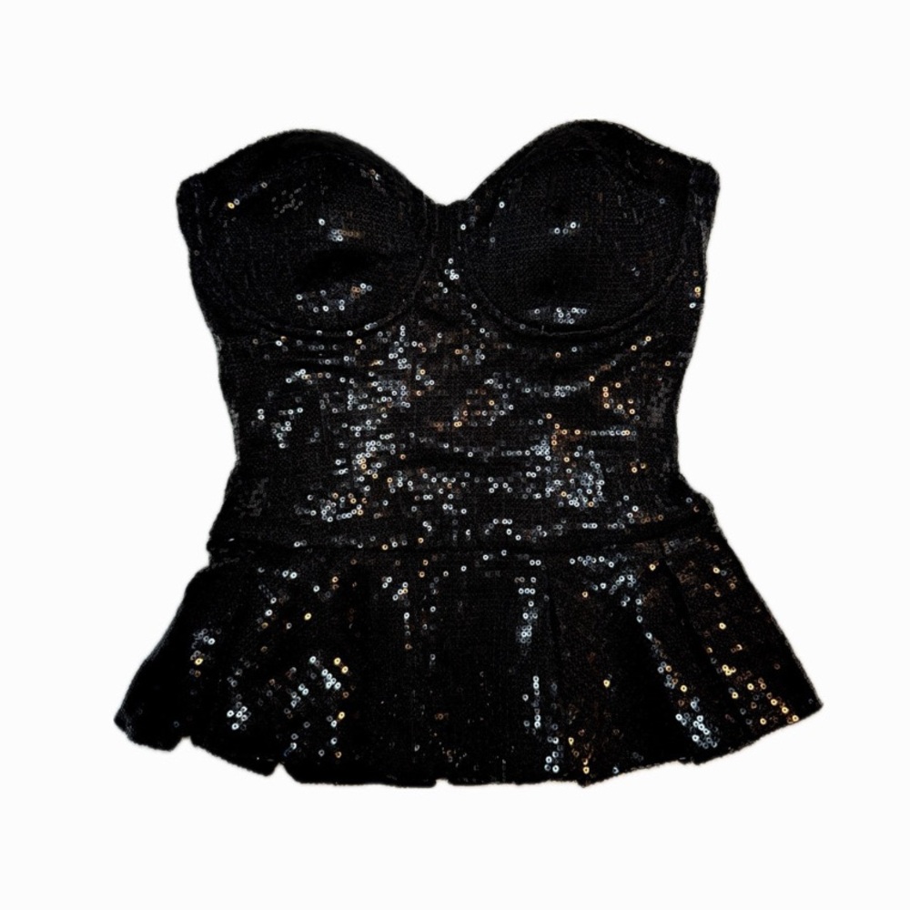 BEBE Black Sequin Bustier Top